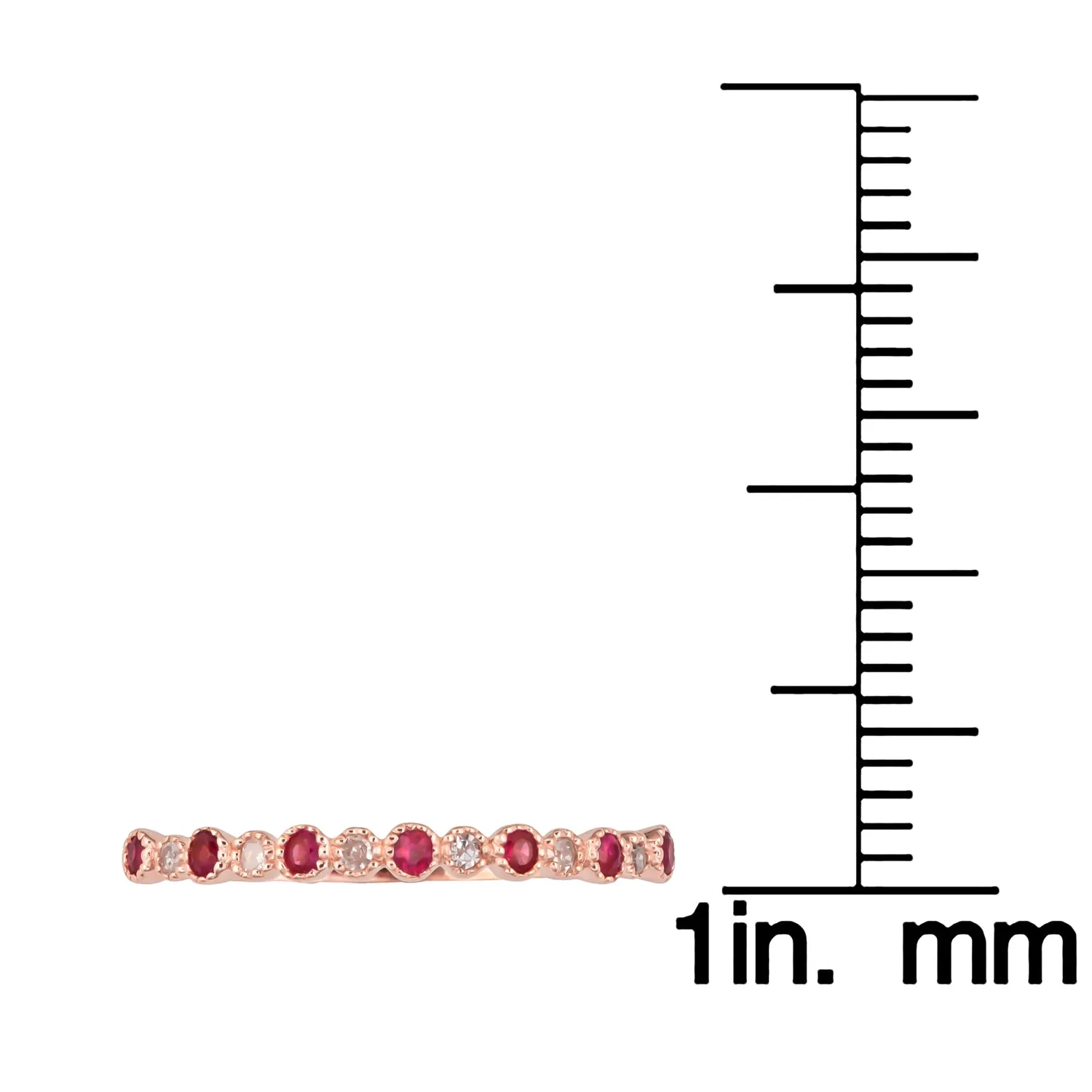 10k Rose Gold Genuine Ruby and Diamond Petite Vintage Style Stackable Band