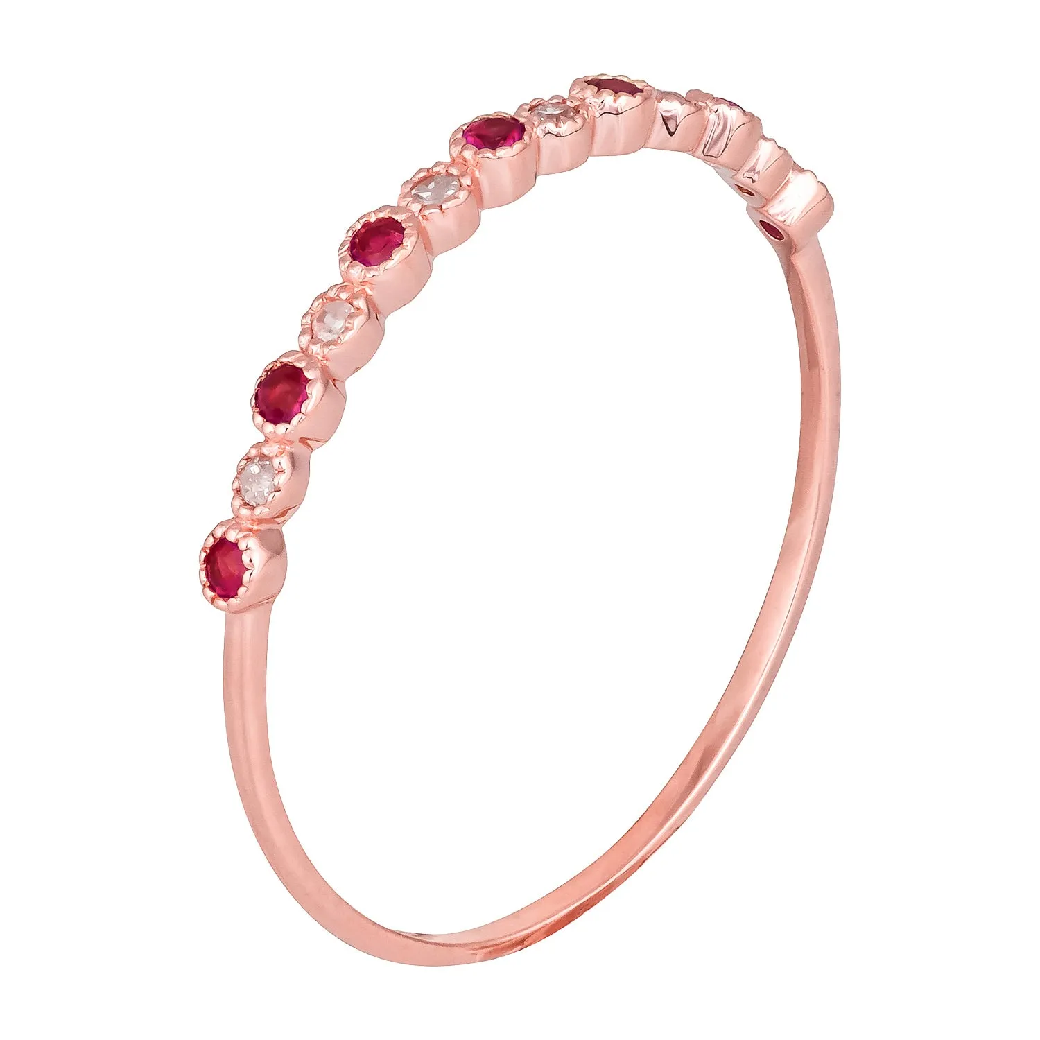 10k Rose Gold Genuine Ruby and Diamond Petite Vintage Style Stackable Band