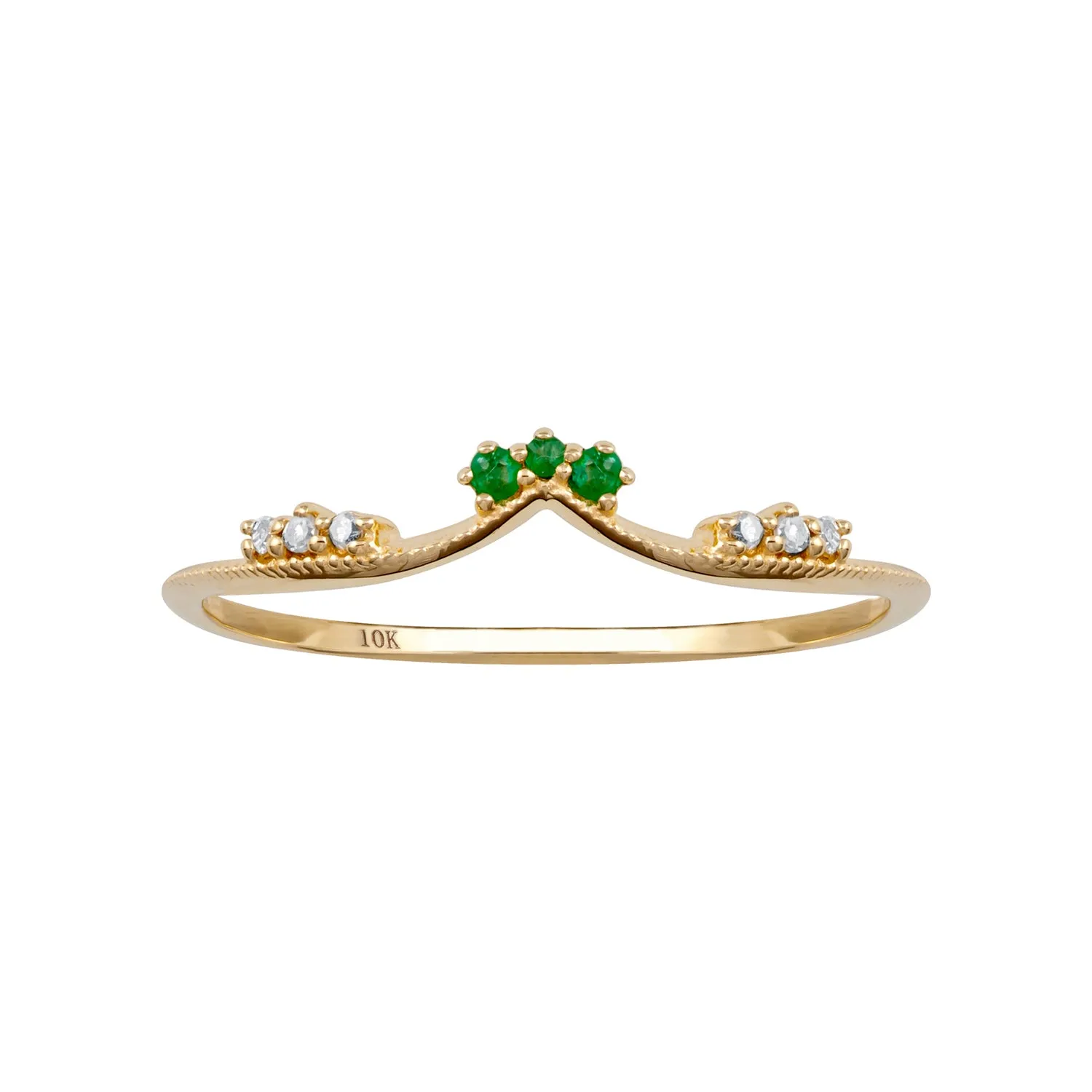 10k Yellow Gold Curved Genuine Emerald and Diamond Band Guard