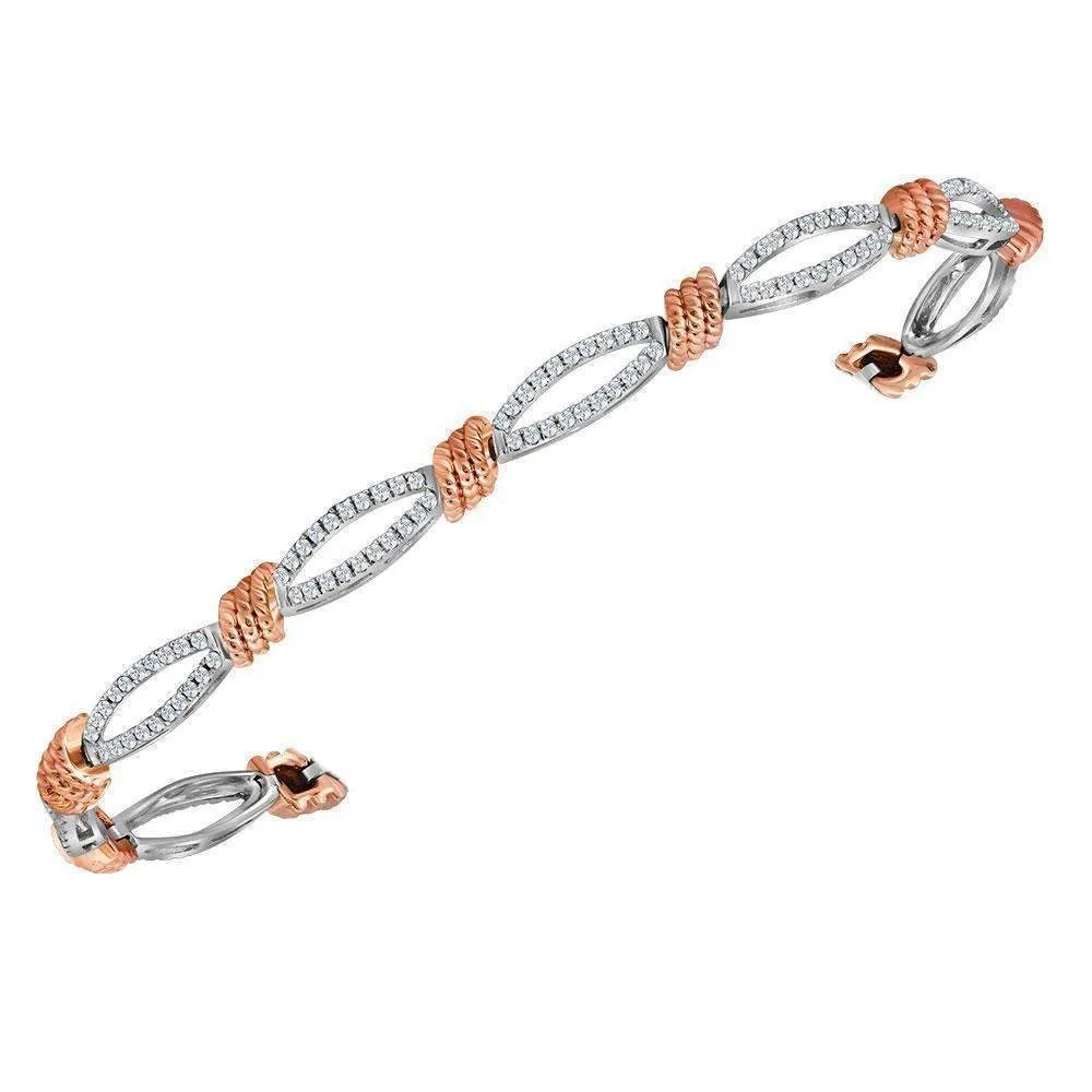10kt White Gold Women's Round Diamond Rose-tone Rope Tennis Bracelet 1.00 Cttw - FREE Shipping (US/CAN)