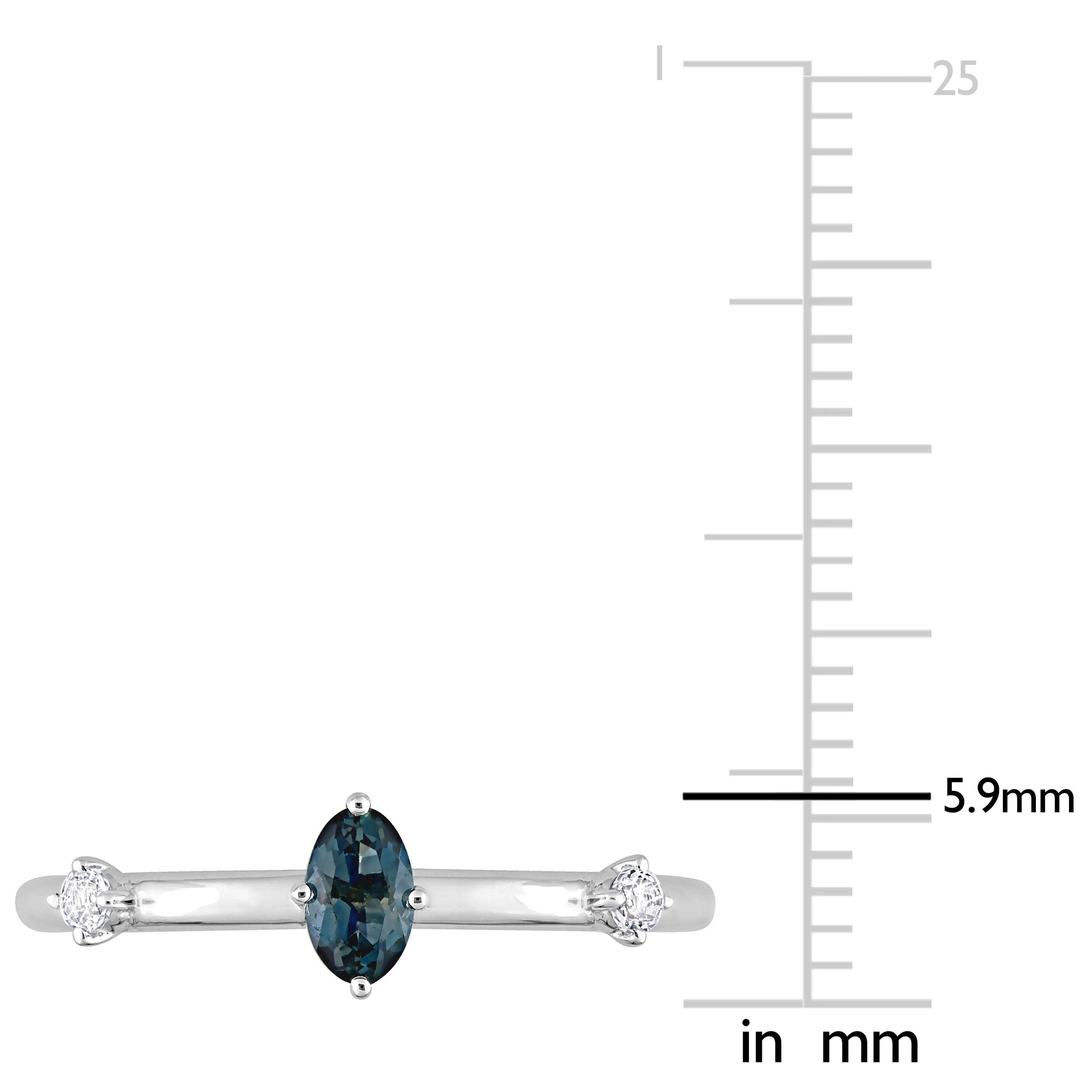1/3 CT TGW Oval London Blue Topaz and White Topaz Stackable Ring in 10k White Gold