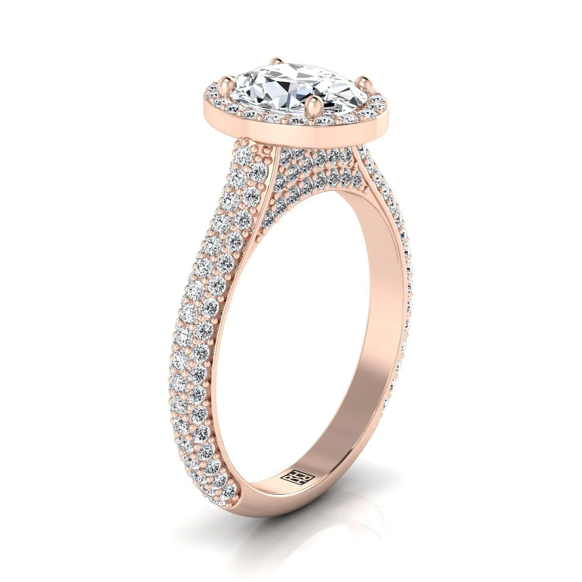 14K Rose Gold Oval Pink Sapphire Micro-Pavé Halo With Pave Side Diamond Engagement Ring -7/8ctw