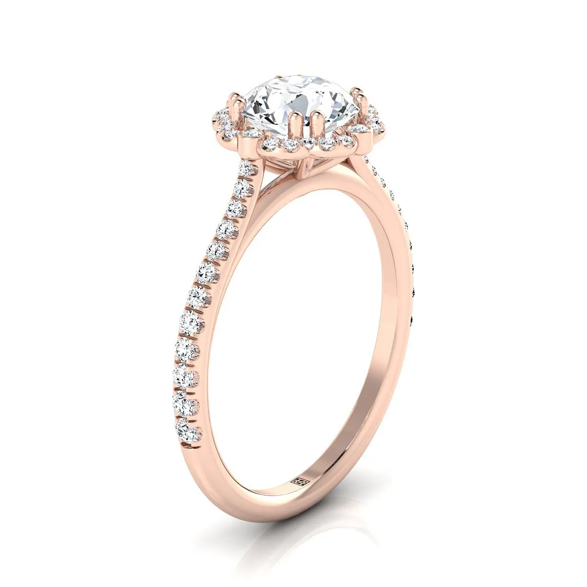 14K Rose Gold Round Brilliant Pink Sapphire Ornate Diamond Halo Vintage Inspired Engagement Ring -1/4ctw