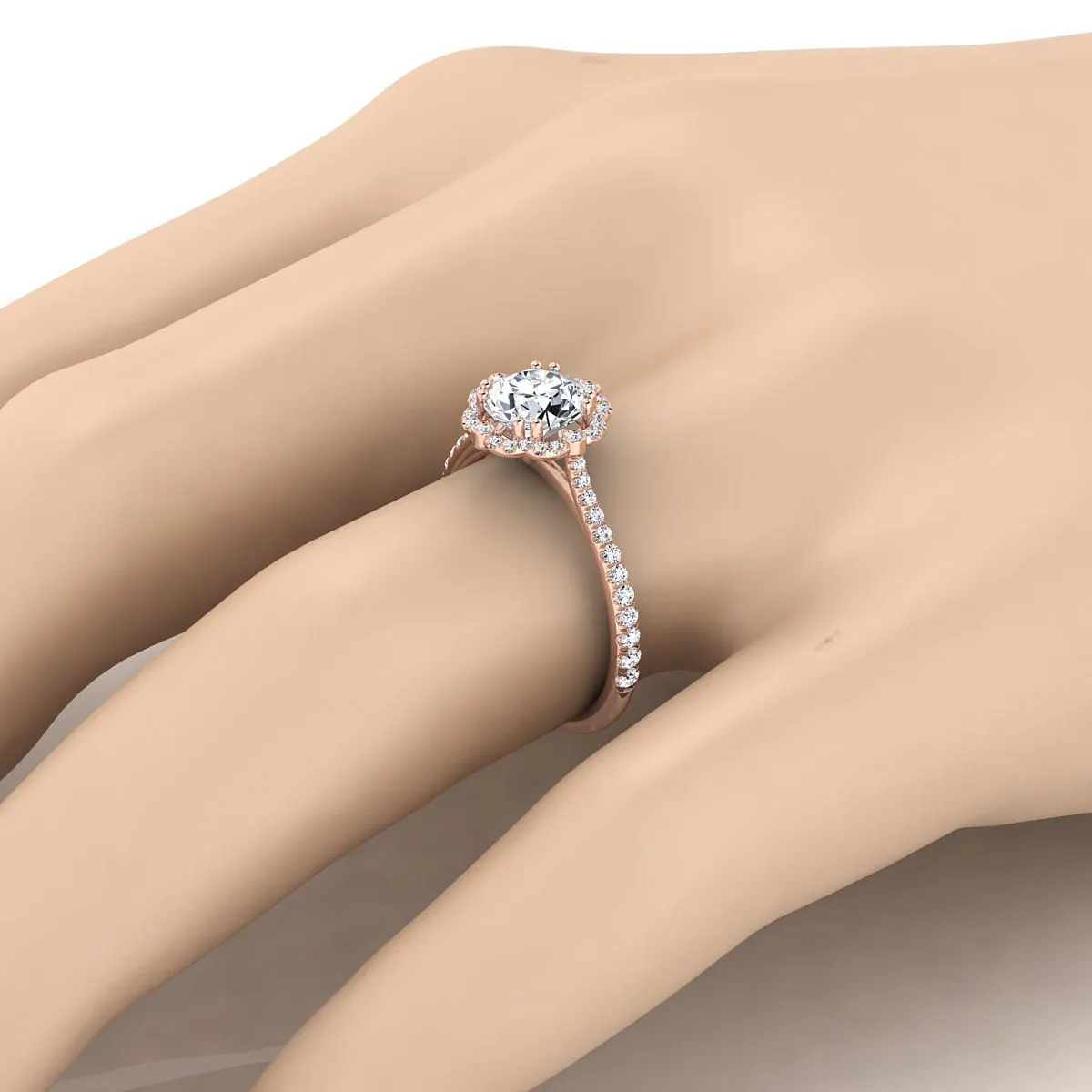 14K Rose Gold Round Brilliant Pink Sapphire Ornate Diamond Halo Vintage Inspired Engagement Ring -1/4ctw