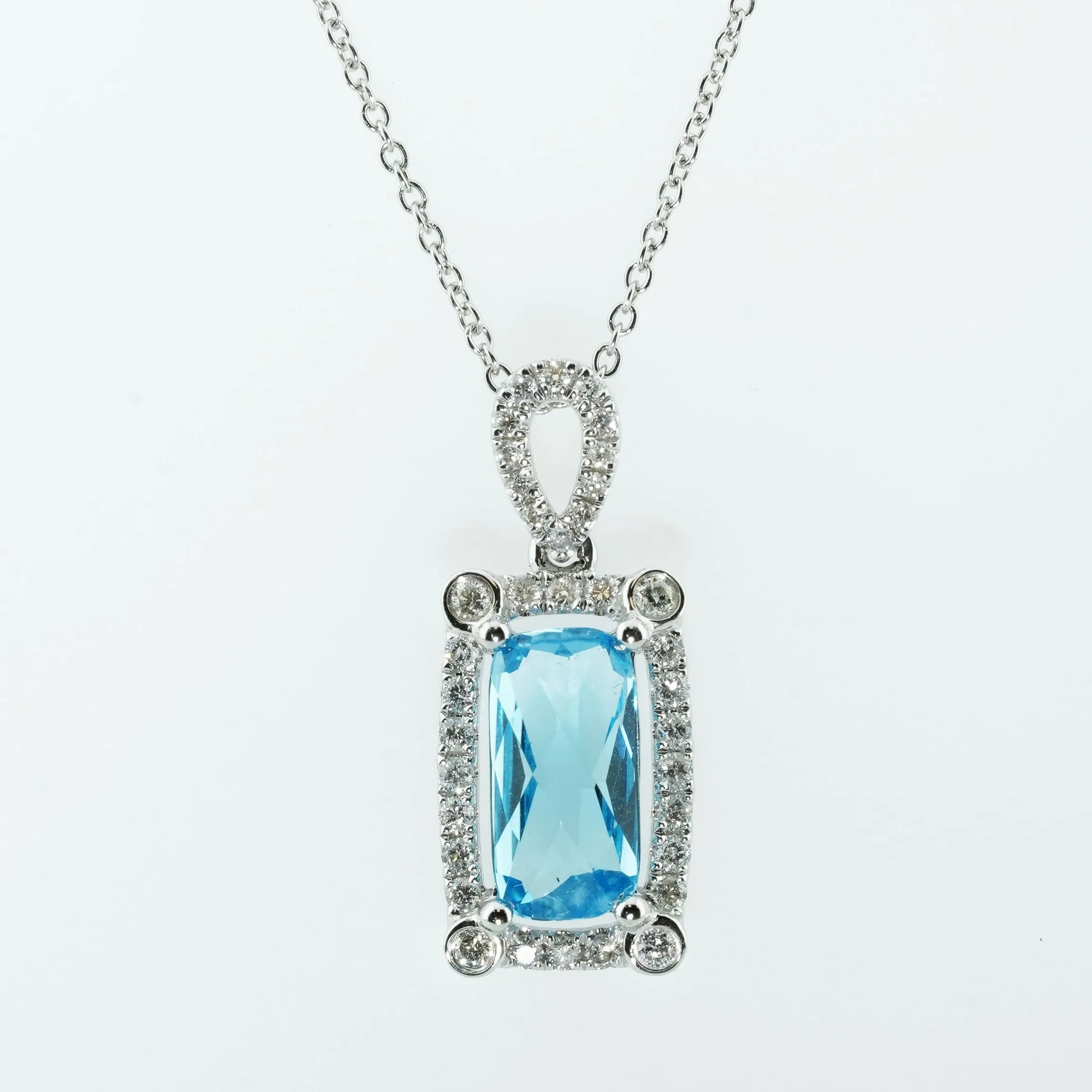 14K White Gold 2.34ct Blue Topaz & 0.255cttw Diamond Pendant 18"