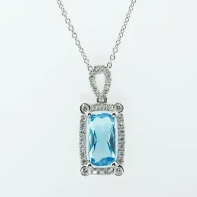 14K White Gold 2.34ct Blue Topaz & 0.255cttw Diamond Pendant 18"