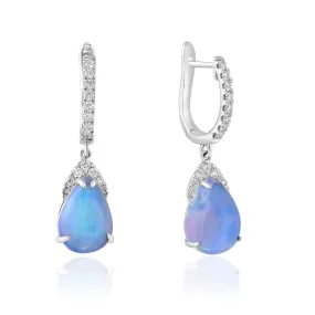 14K White Gold 3.27ctw Pear Opal & Diamond Drop Earrings