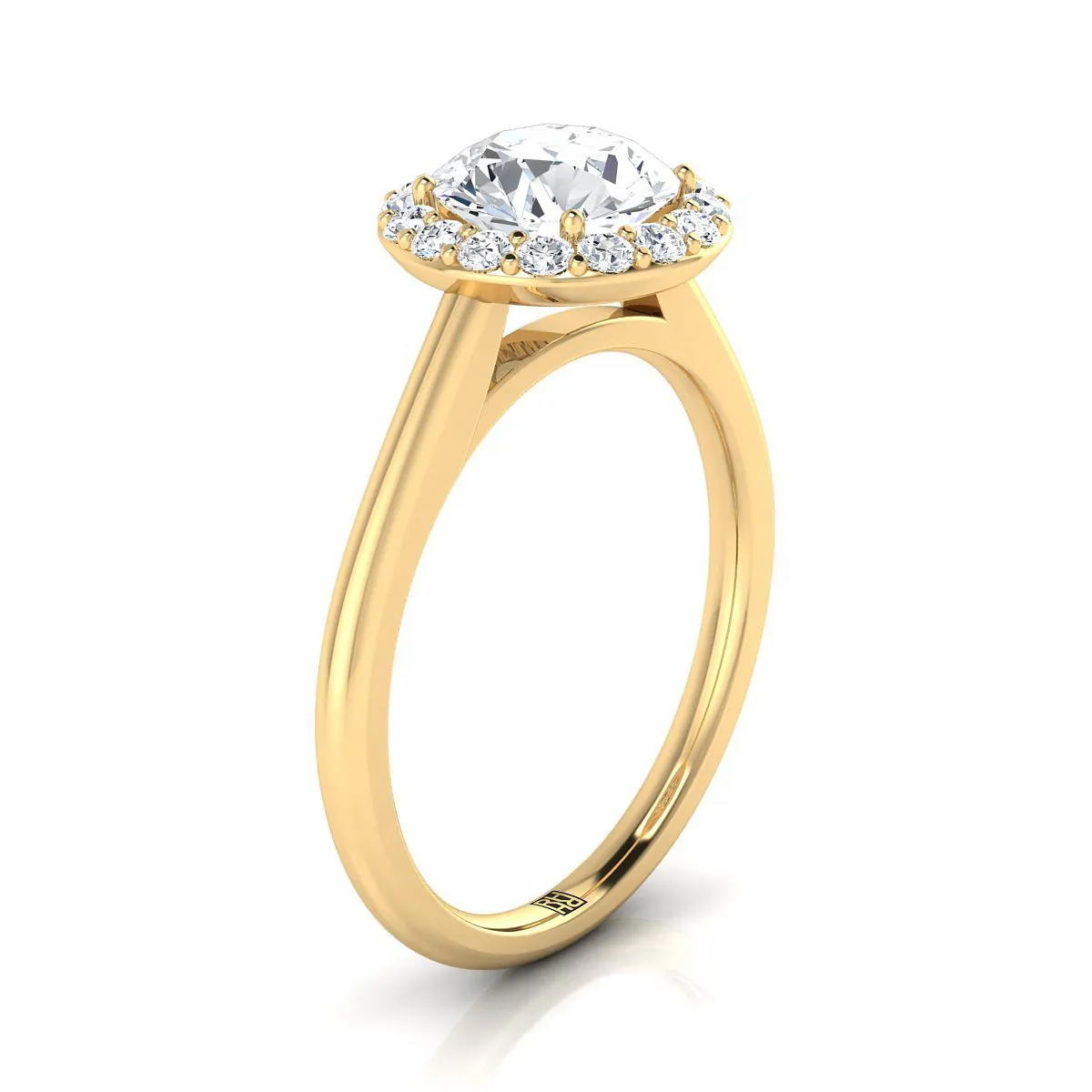 14K Yellow Gold Round Brilliant Pink Sapphire Shared Prong Diamond Halo Engagement Ring -1/5ctw