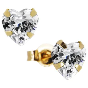 14kt Yellow Gold .47 Carat CZ Heart April Birthstone Earrings