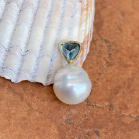 14KT Yellow Gold Blue Topaz   11mm Paspaley Pearl Pendant Charm