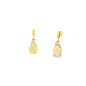 14kt Yellow Gold dangling pear shape 8x5mm Crystal Opal earrings