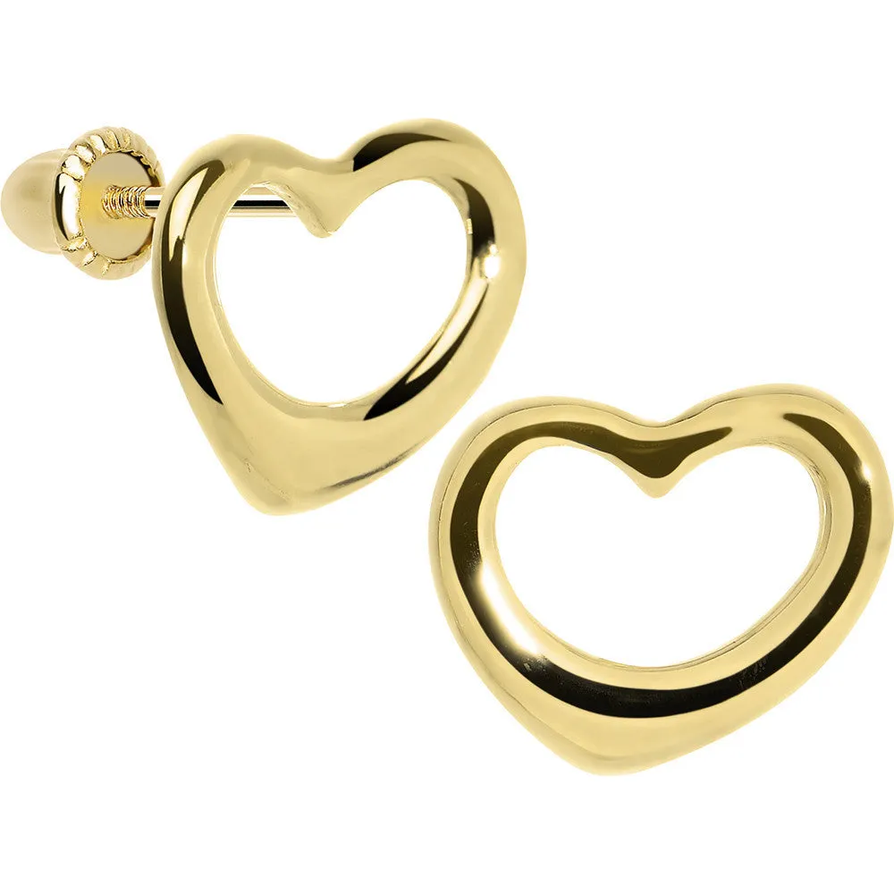 14KT Yellow Gold Hollow Heart Melt Youth Screwback Earrings