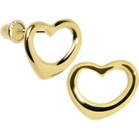 14KT Yellow Gold Hollow Heart Melt Youth Screwback Earrings