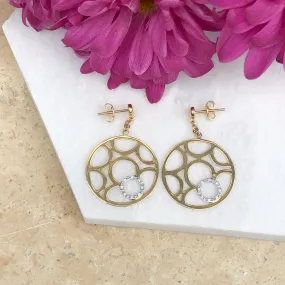 14KT Yellow Gold   White Gold Pave Diamond Circle Earrings