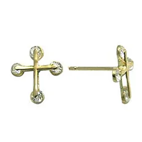 14kt Yellow Gold Zirconia Cross Stud Earrings