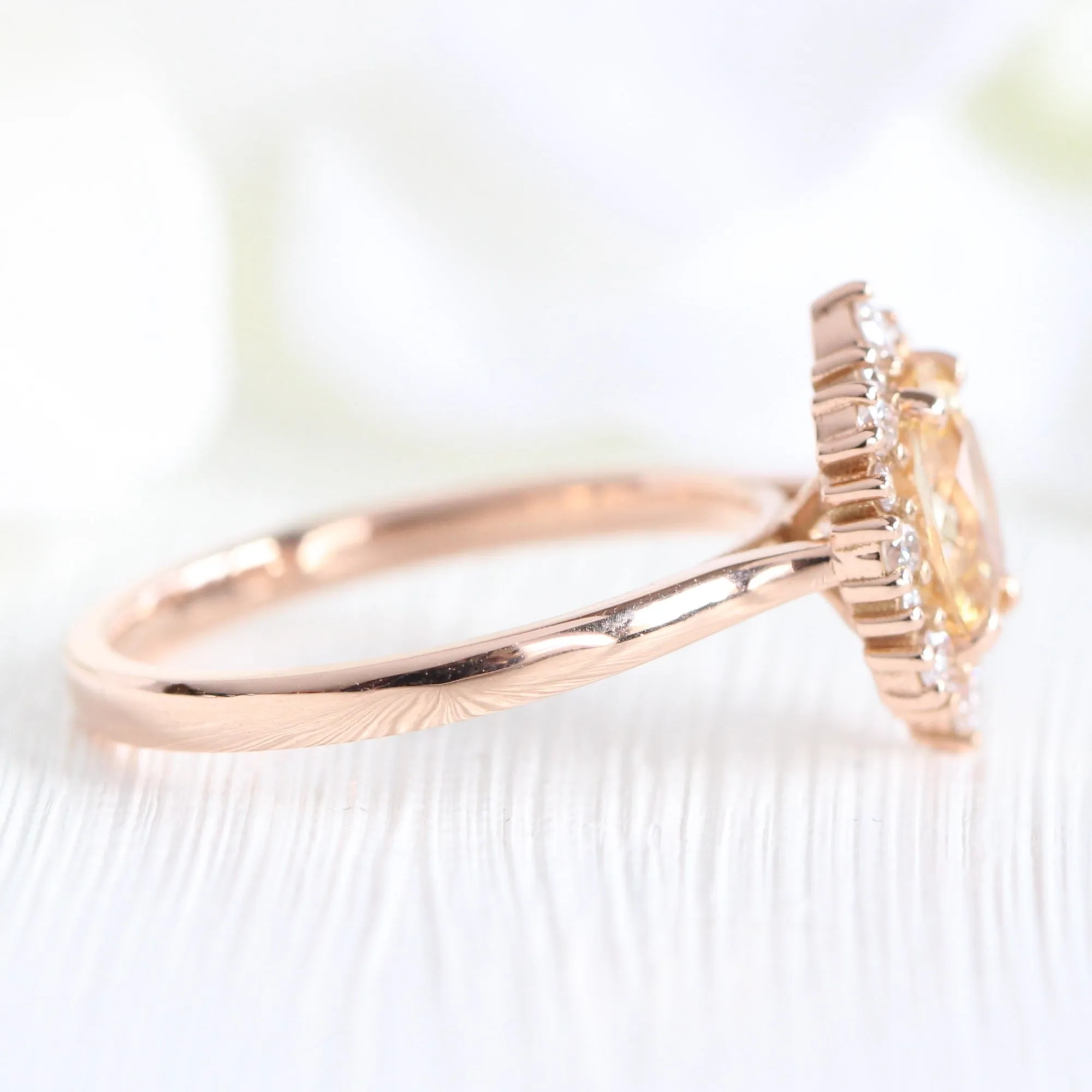 1.61 Ct Champagne Yellow Sapphire Ring in 14k Rose Gold Tiara Oval Halo Diamond, Size 6.25