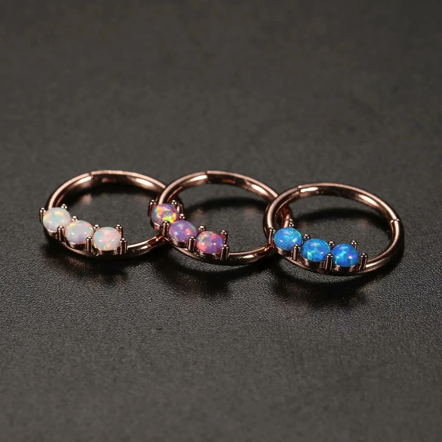 16G Rose Gold with White Opal 316L Medical Steel Hinged Earrings