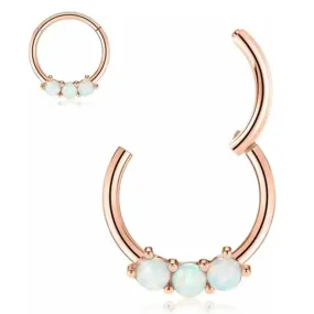 16G Rose Gold with White Opal 316L Medical Steel Hinged Earrings