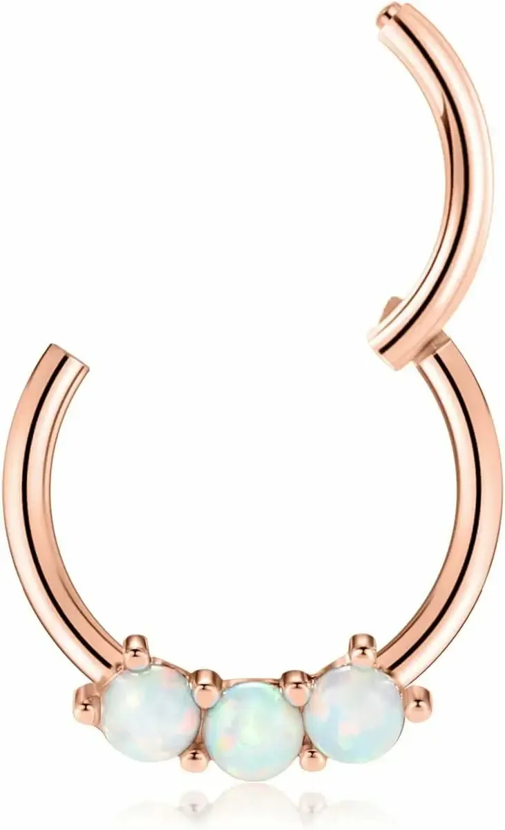 16G Rose Gold with White Opal 316L Medical Steel Hinged Earrings