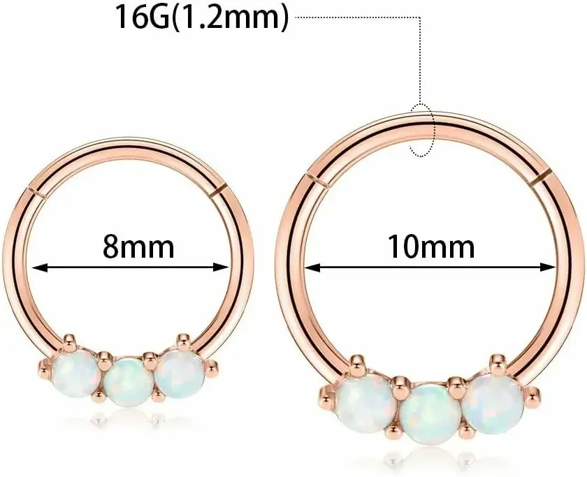 16G Rose Gold with White Opal 316L Medical Steel Hinged Earrings