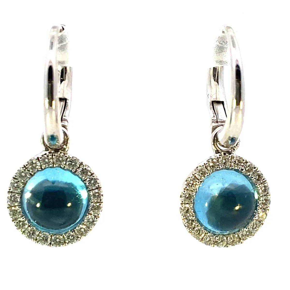 18ct white gold blue topaz and diamond drop earrings