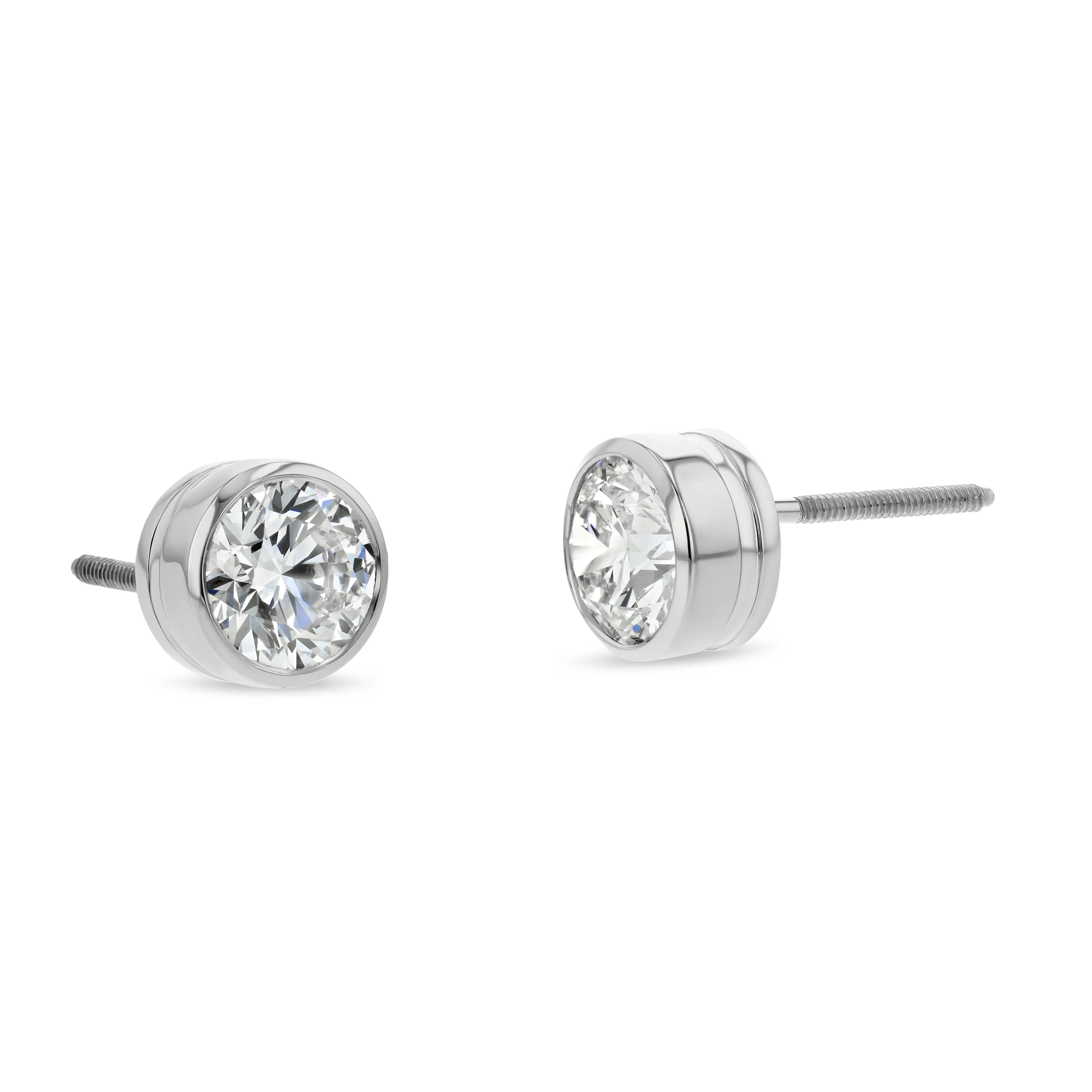 18k White Gold Bezel Set Round Brilliant Diamond Stud Earrings (0.22 Ct. T.w., Si1-si2 Clarity, J-k Color)