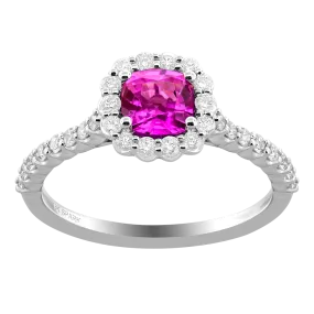 18K White Halo Pink Sapphire and Natural Diamond Ring Size 6.5