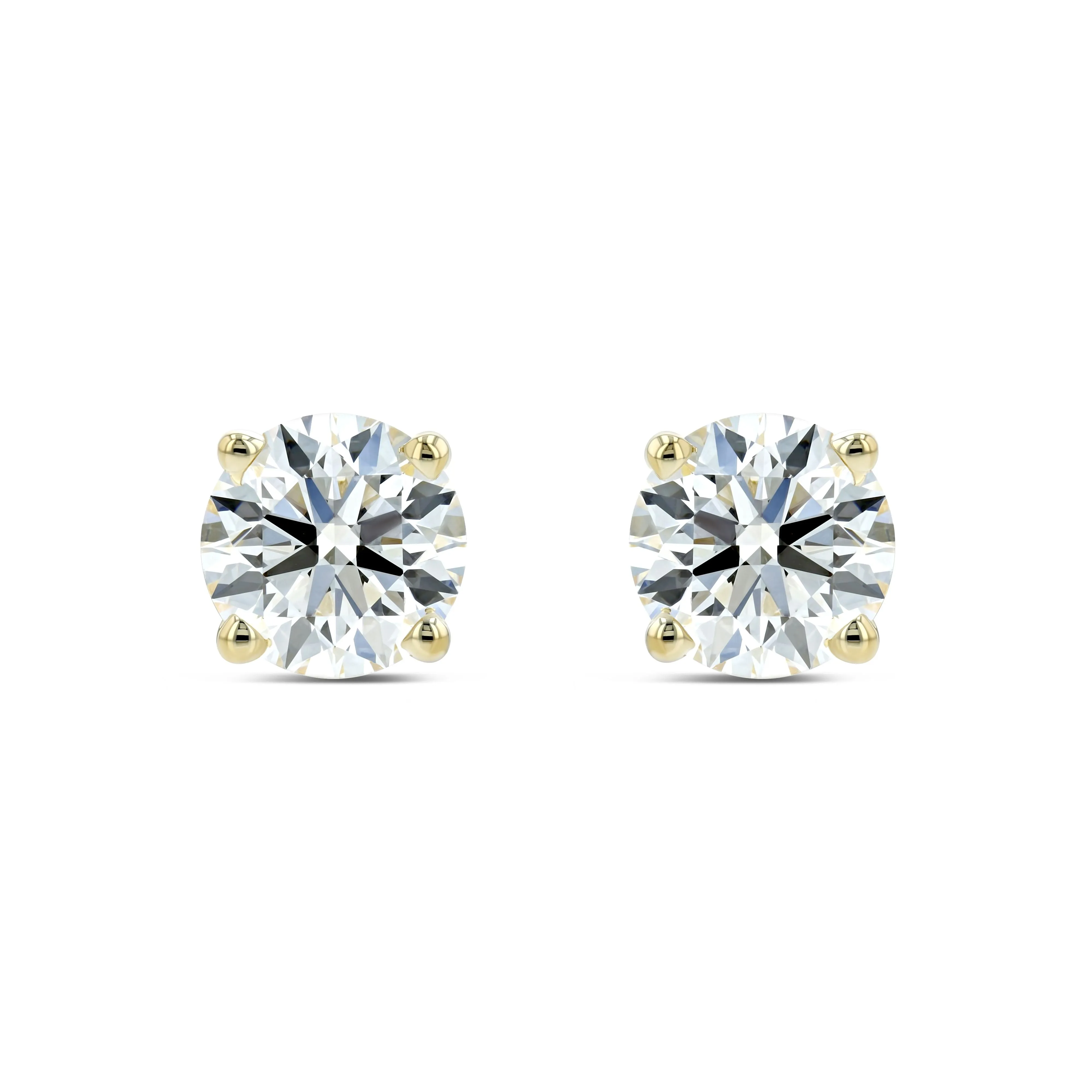18k Yellow Gold 4-prong Round Brilliant Diamond Stud Earrings (1.47 Ct. T.w., Si1-si2 Clarity, H-i Color)