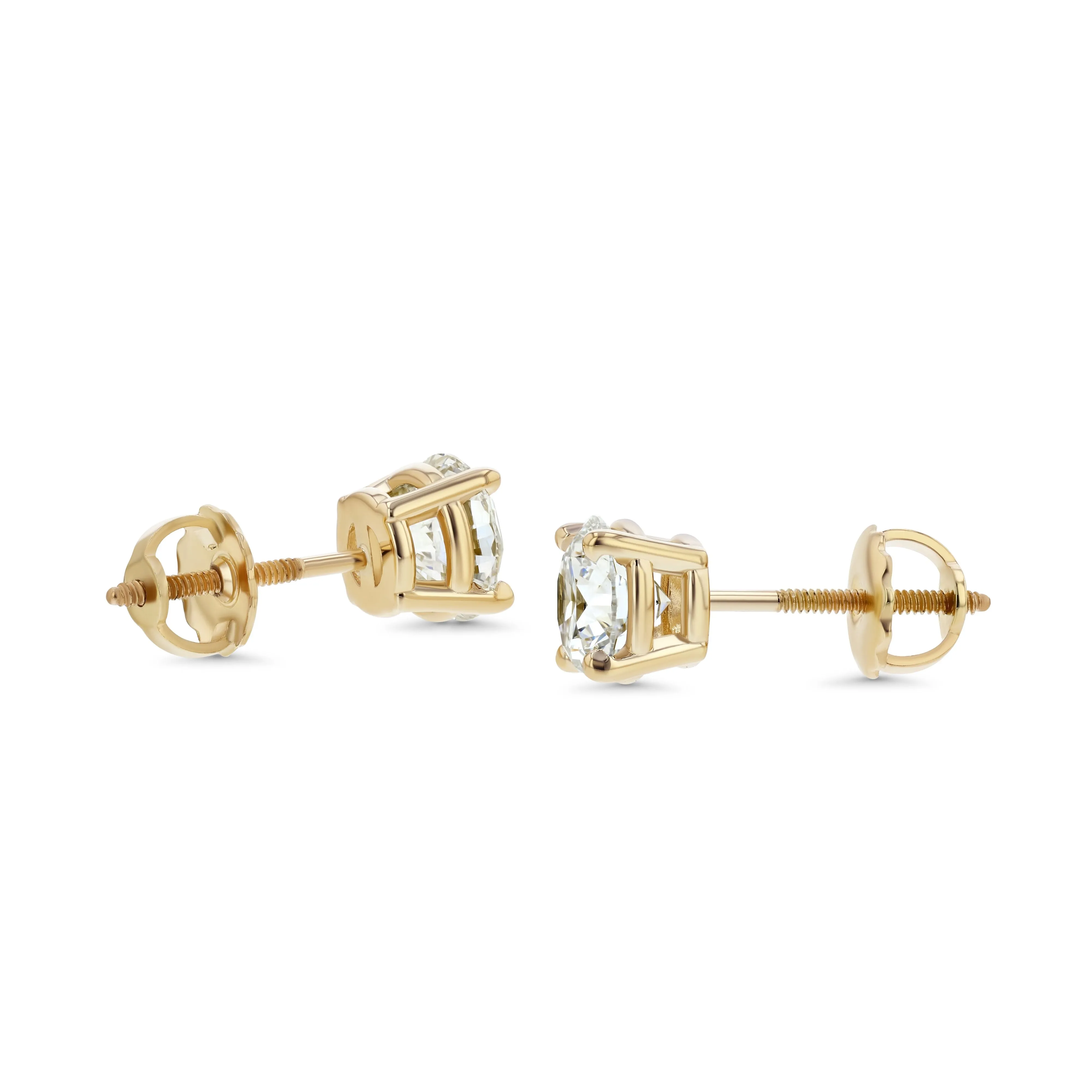 18k Yellow Gold 4-prong Round Brilliant Diamond Stud Earrings (1.47 Ct. T.w., Si1-si2 Clarity, H-i Color)
