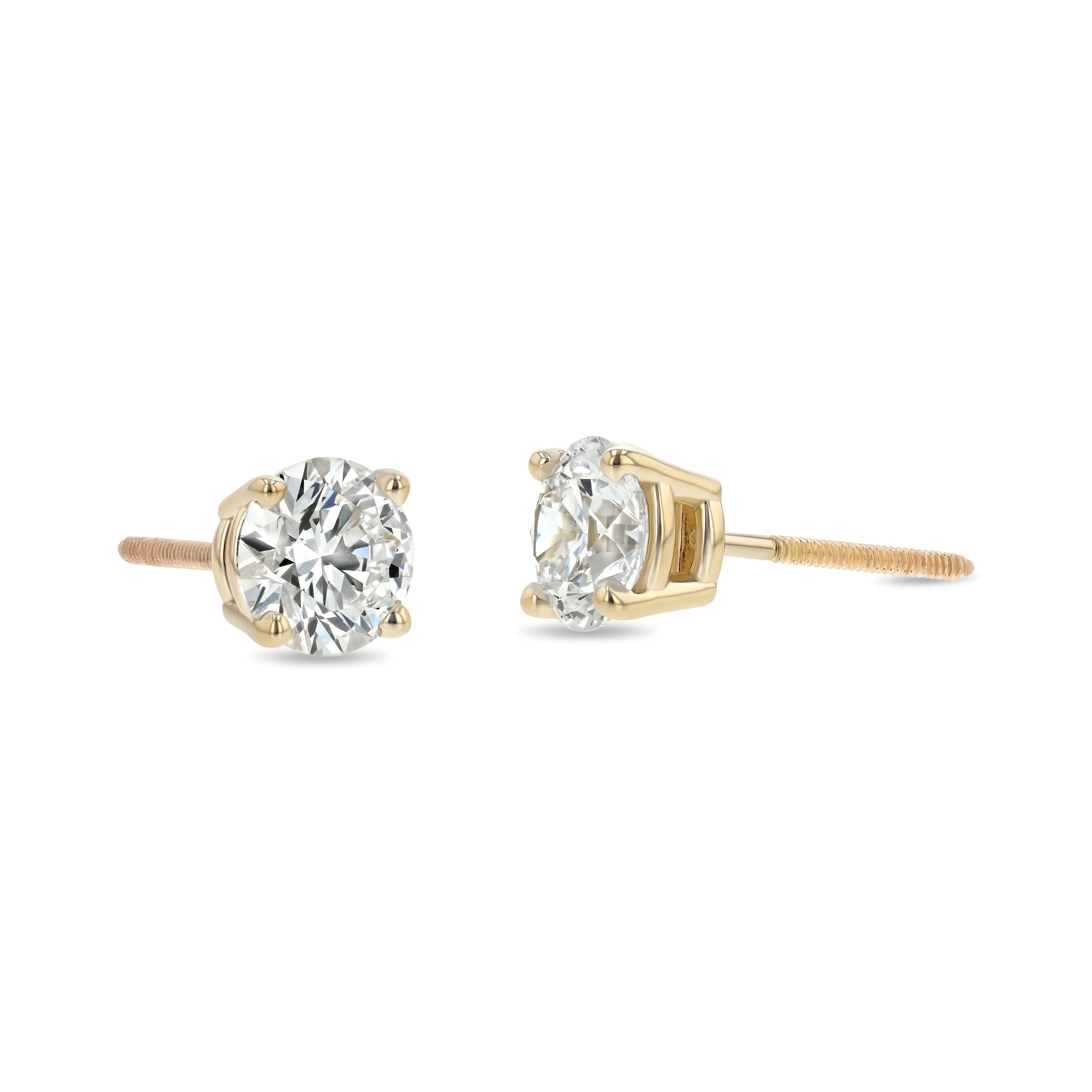 18k Yellow Gold 4-prong Round Brilliant Diamond Stud Earrings (1.47 Ct. T.w., Si1-si2 Clarity, H-i Color)