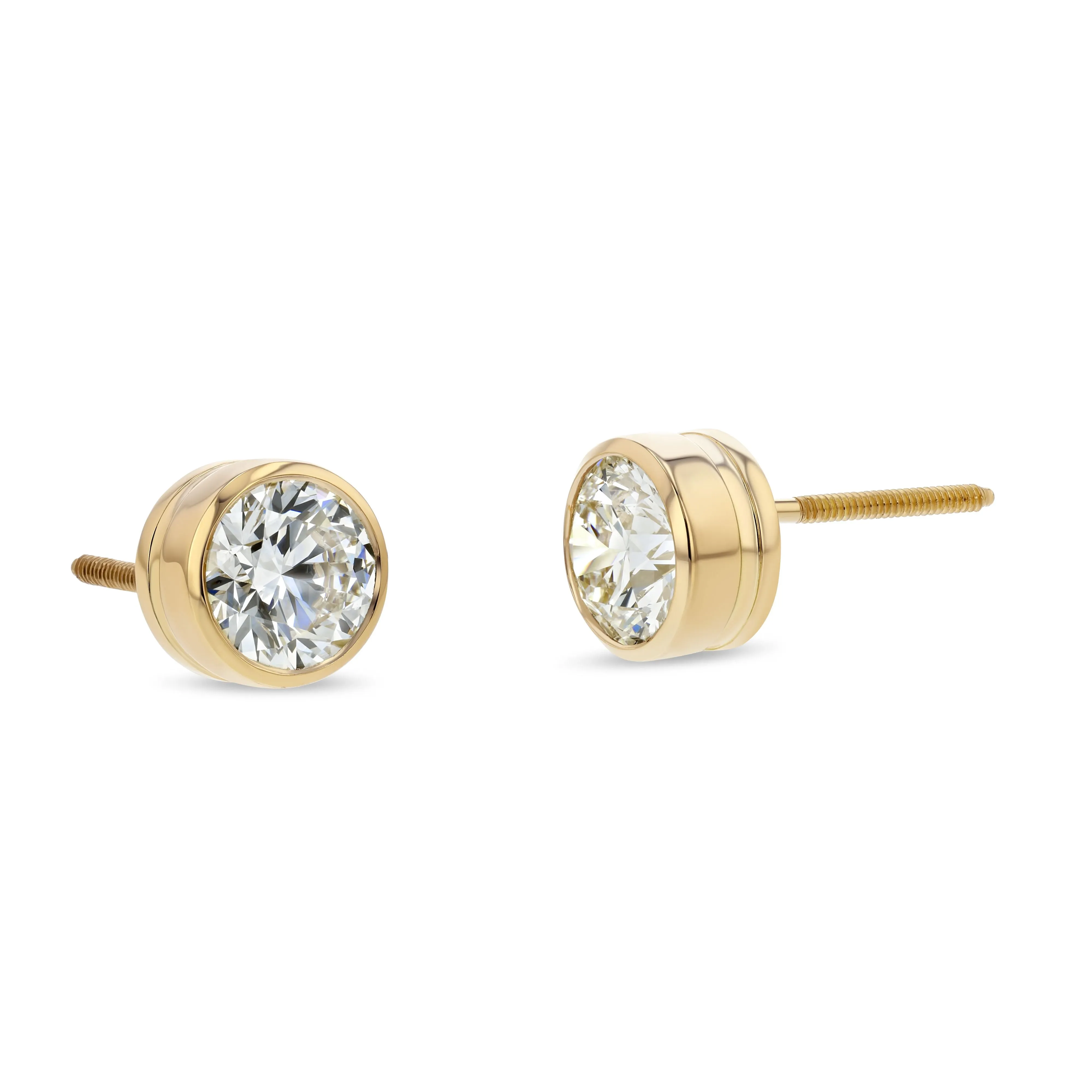 18k Yellow Gold Bezel Set Round Brilliant Diamond Stud Earrings (0.22 Ct. T.w., Vs1-vs2 Clarity, H-i Color)