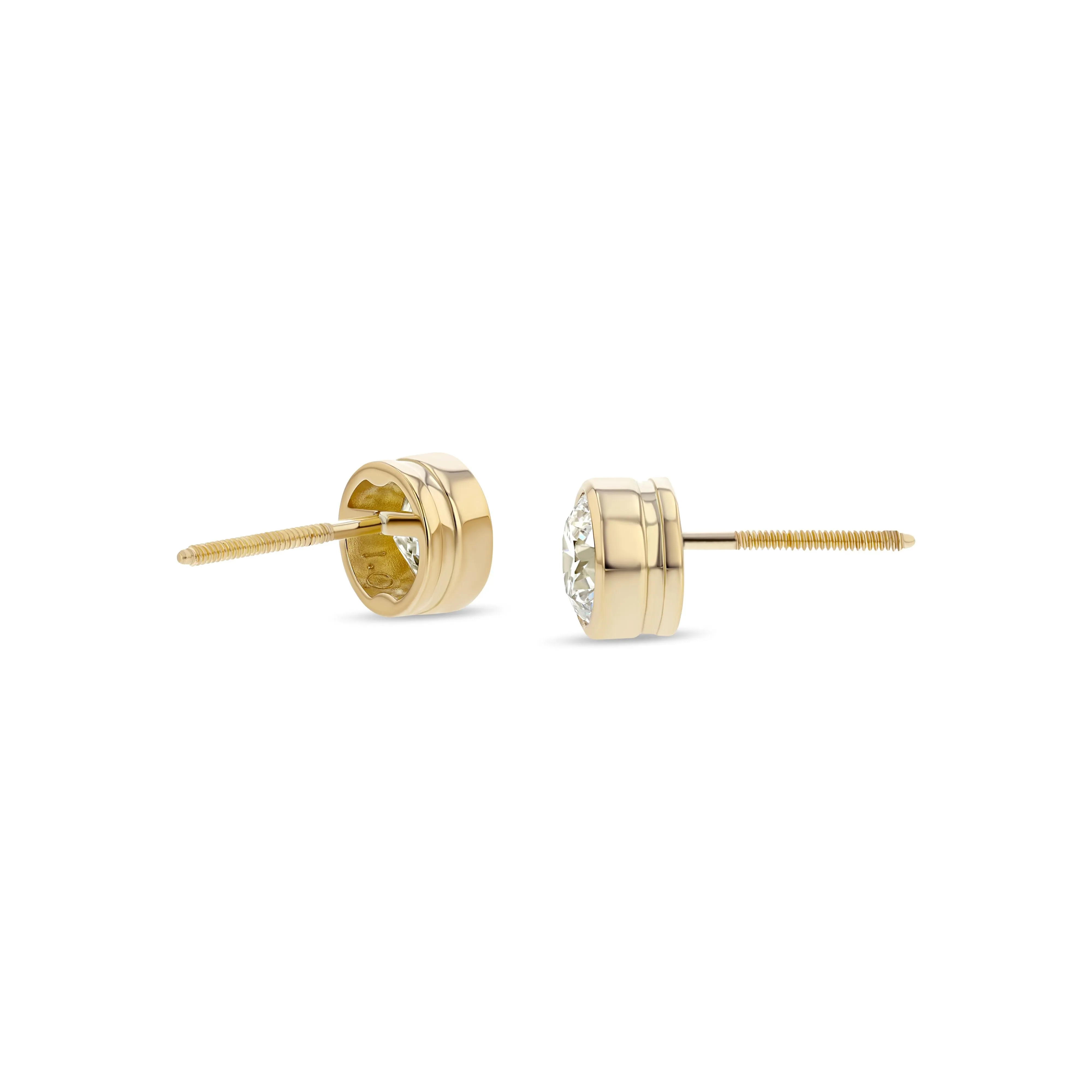 18k Yellow Gold Bezel Set Round Brilliant Diamond Stud Earrings (0.22 Ct. T.w., Vs1-vs2 Clarity, H-i Color)