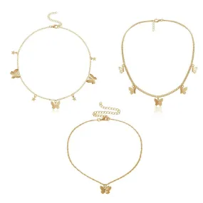 4 Sets Layered Choker Necklace Gold Butterfly Star Moon Heart Pendant Necklace Cute Vsco Multilayer Chain Choker Necklace for women teen girl Butterfly Gold