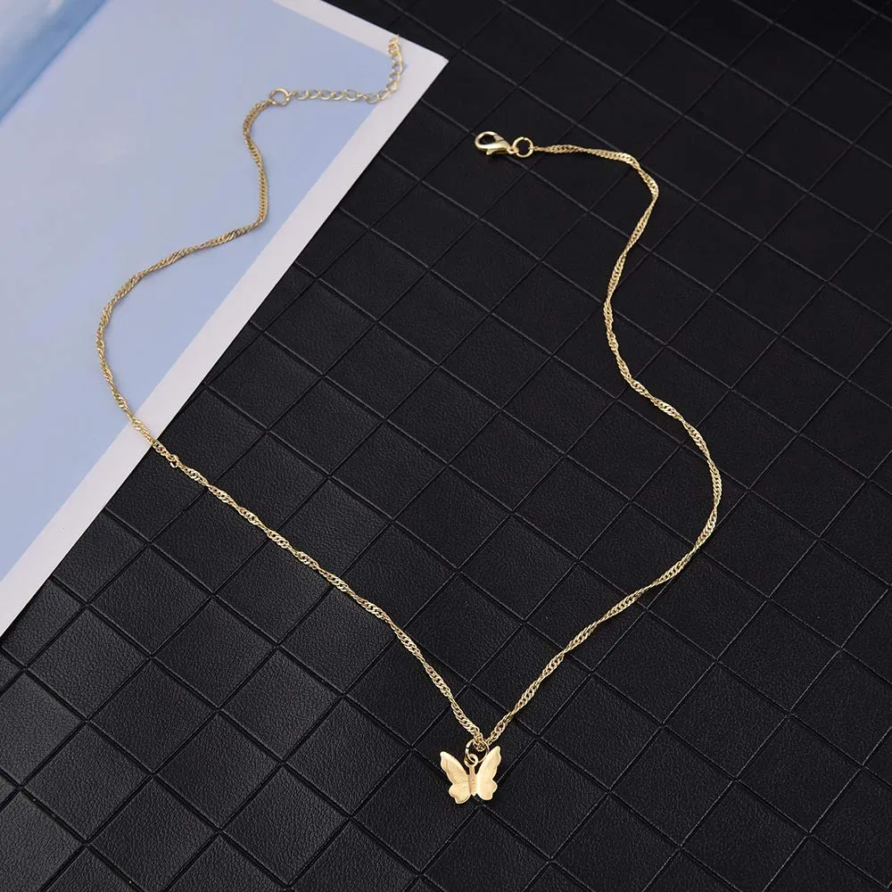 4 Sets Layered Choker Necklace Gold Butterfly Star Moon Heart Pendant Necklace Cute Vsco Multilayer Chain Choker Necklace for women teen girl Butterfly Gold