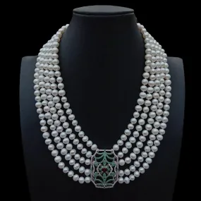 5 Strands Freshwater Cultured White Pearl Necklace Multi Color