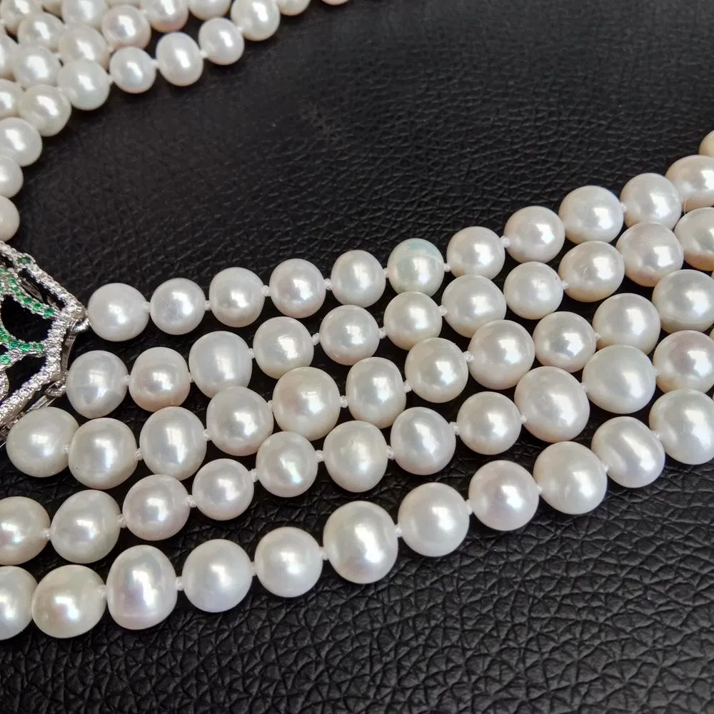 5 Strands Freshwater Cultured White Pearl Necklace Multi Color