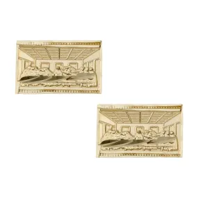 5/16" Rectangle Diamond Cut The Last Supper Stud Earrings Solid 10K Yellow Gold