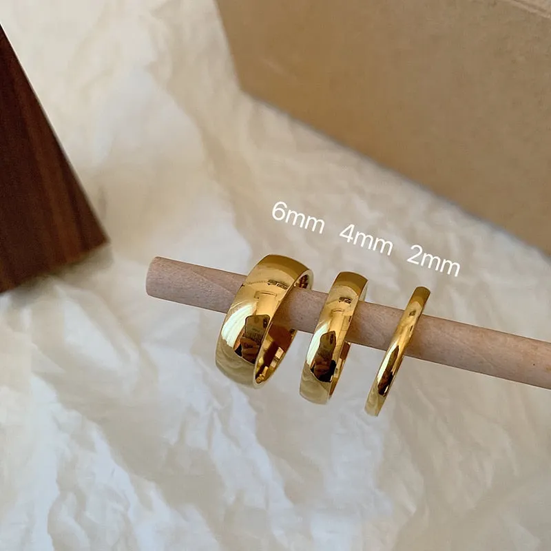 9 Sizes Polished Wide Thin Gold Rings