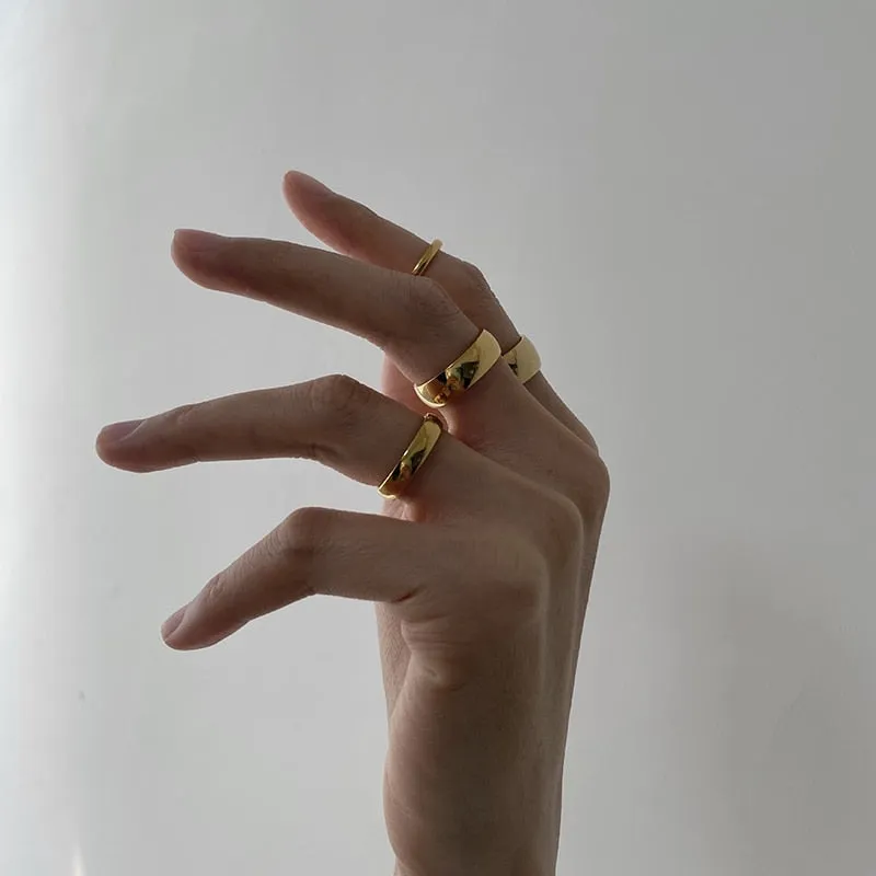 9 Sizes Polished Wide Thin Gold Rings