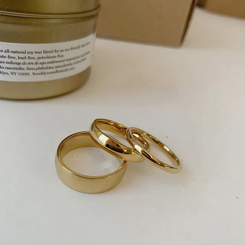 9 Sizes Polished Wide Thin Gold Rings