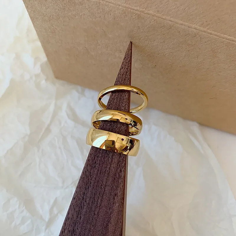 9 Sizes Polished Wide Thin Gold Rings