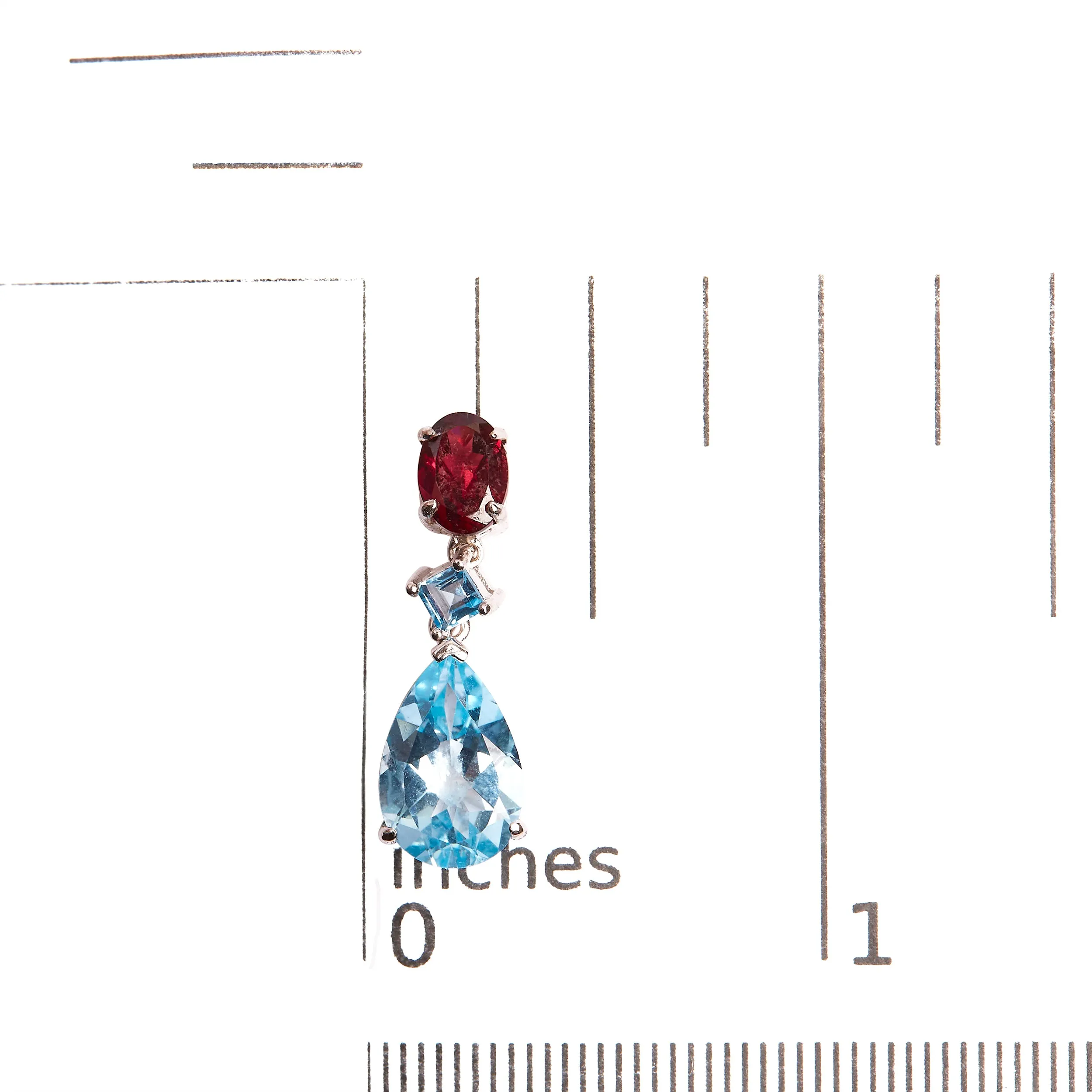 .925 Sterling Silver 10.0 Carat Blue Topaz and Grape Rhodolite Garnet Dangle Drop Earrings 1" Inch Dangle Length