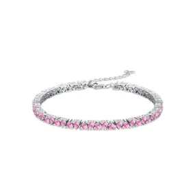 925 Sterling Silver Love Pink Diamond Tennis Bracelet