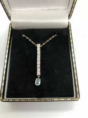 9ct Yellow Gold Blue & White Topaz Drop Pendant