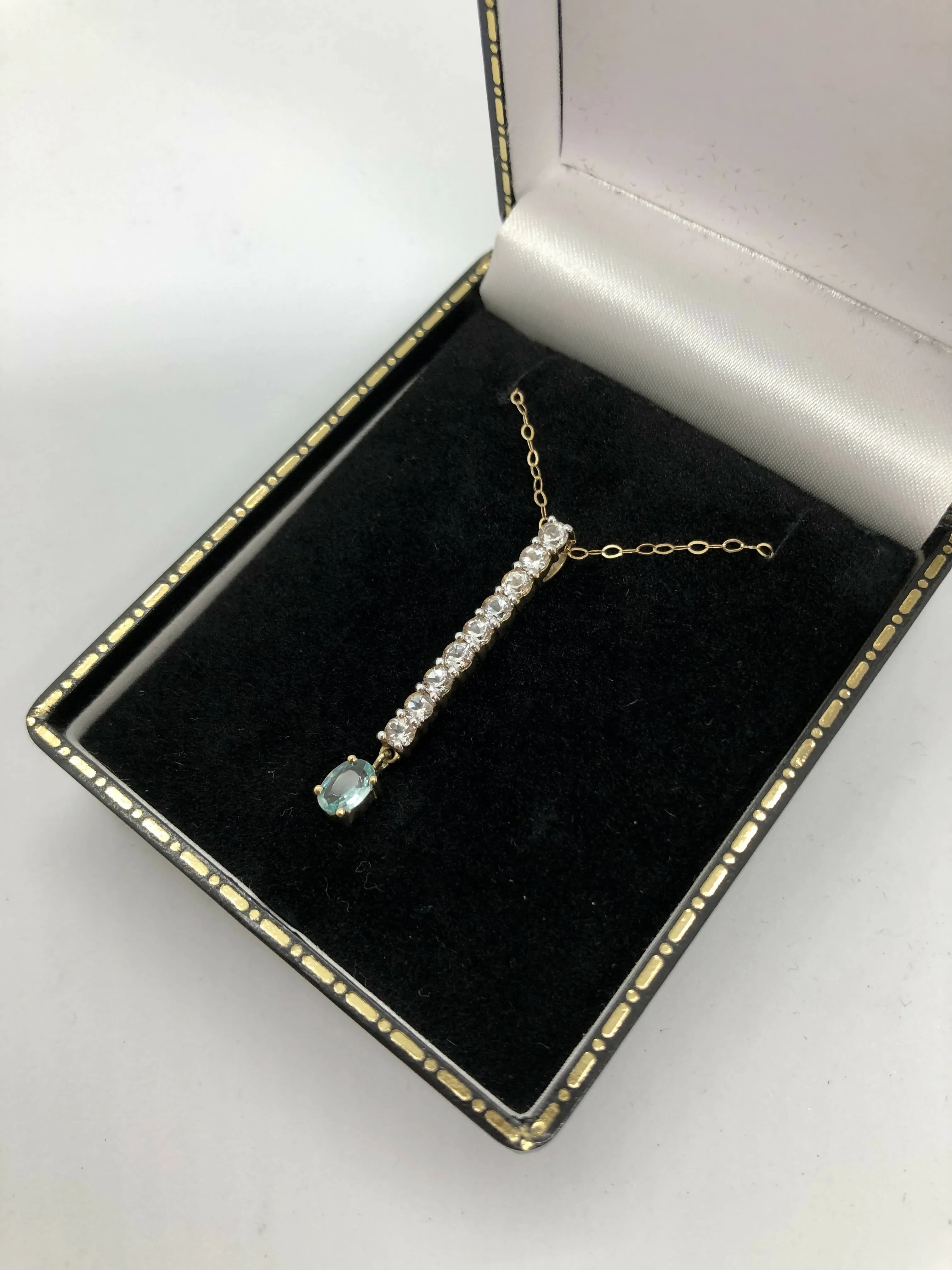 9ct Yellow Gold Blue & White Topaz Drop Pendant