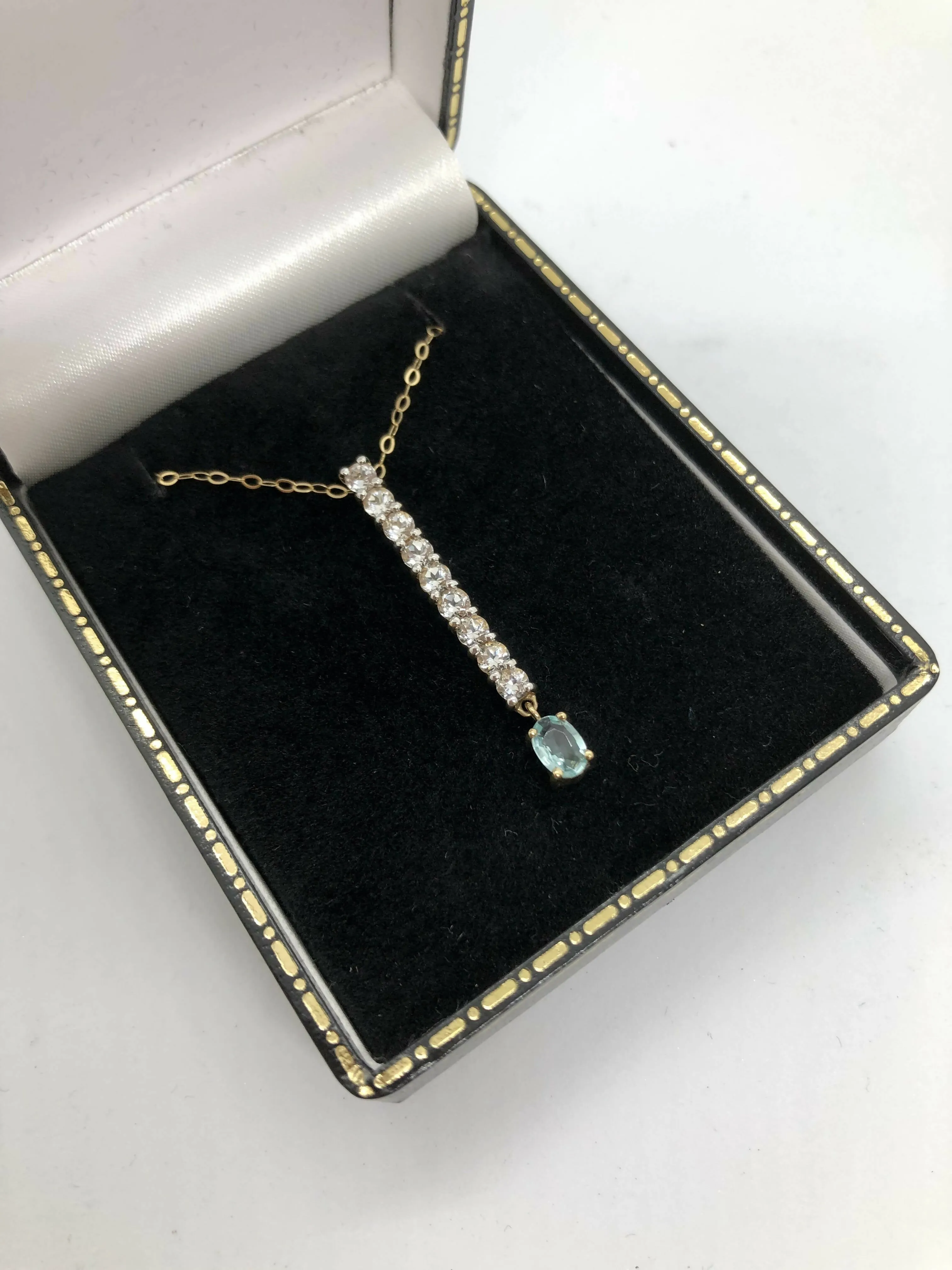 9ct Yellow Gold Blue & White Topaz Drop Pendant