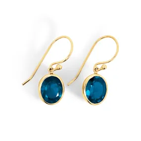 9ct Yellow Gold Oval London Blue Topaz Drop Earrings