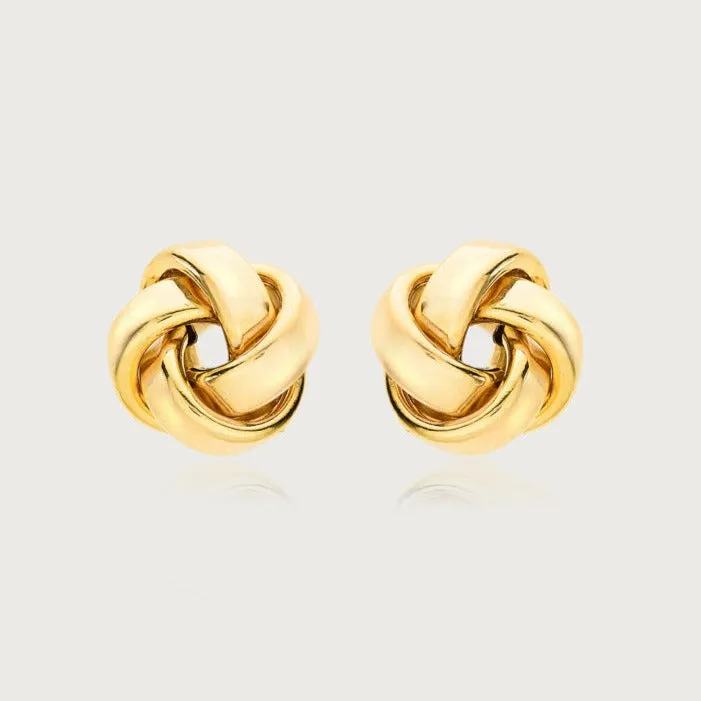 9k Yellow Gold Rose Petals Stud Earrings   Love Knot Gold Stud Earrings in 9K Gold