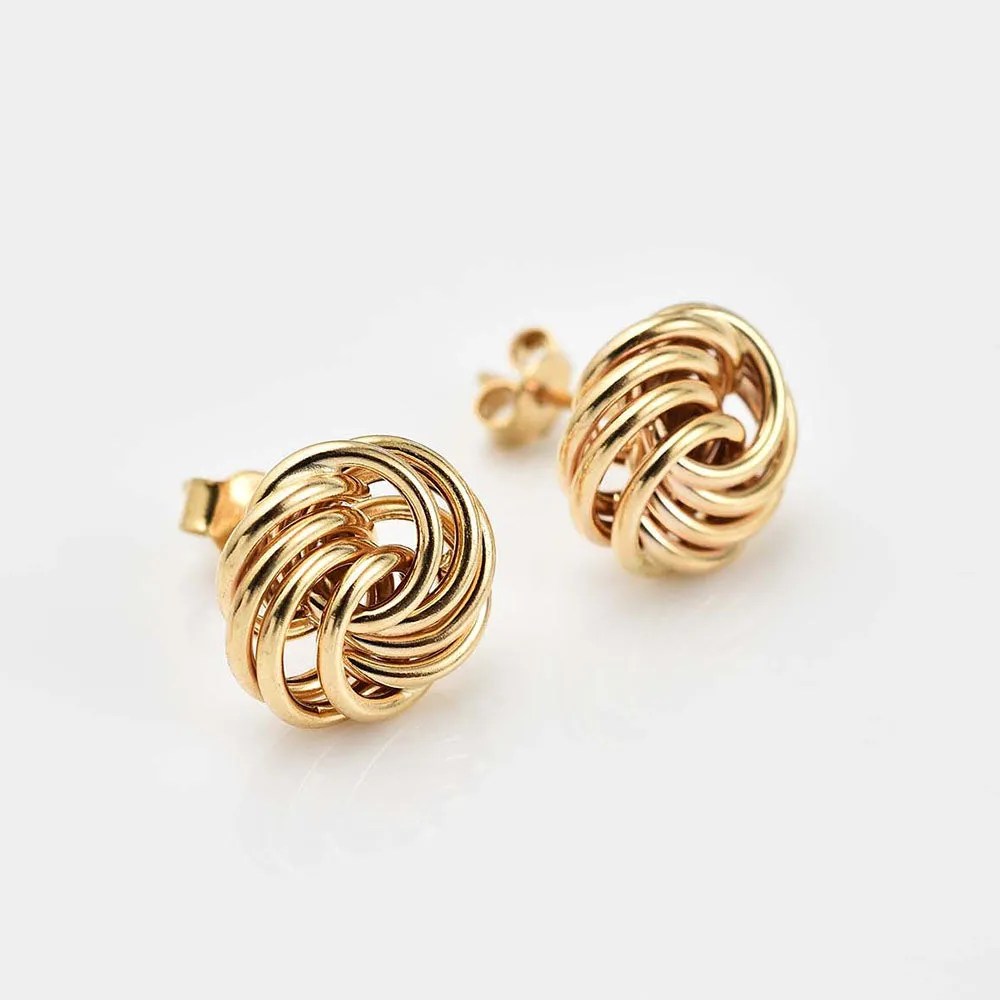 9k Yellow Gold Rose Petals Stud Earrings   Love Knot Gold Stud Earrings in 9K Gold