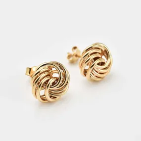9k Yellow Gold Rose Petals Stud Earrings   Love Knot Gold Stud Earrings in 9K Gold